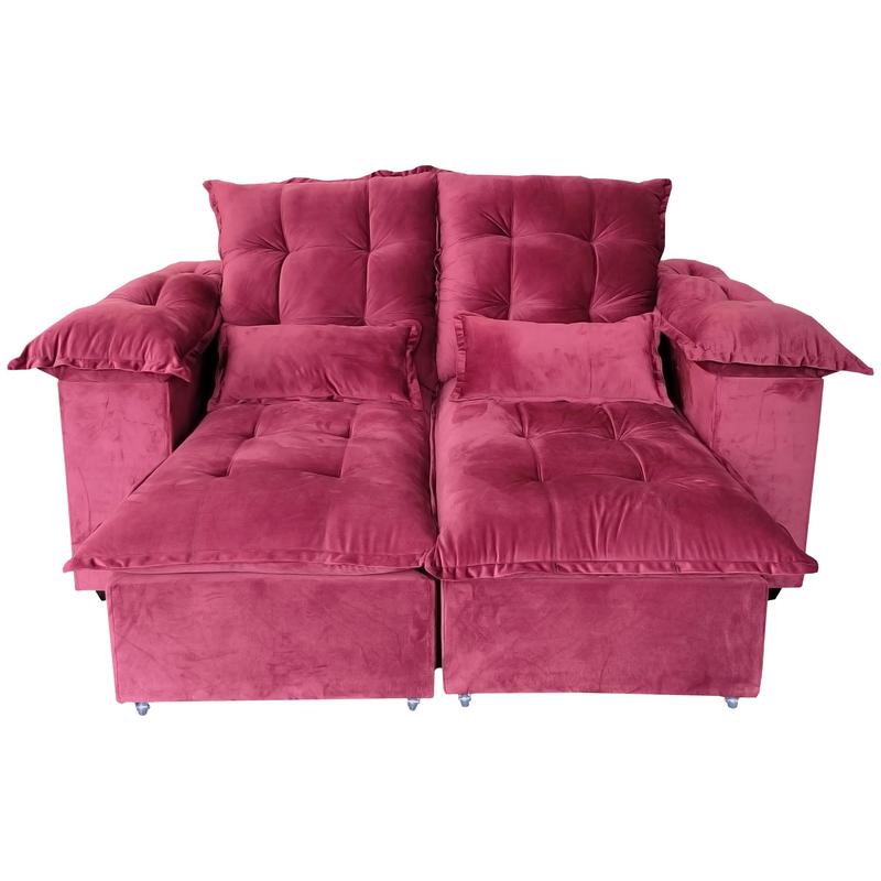 Sofá Retrátil e reclinável 1,80 CM Pillow Top Vinho Veludo
