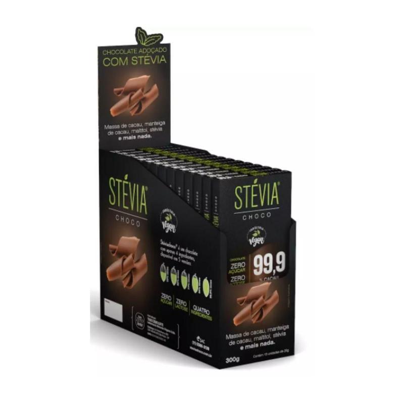 Stevia Choco Chocolate 99,9% Zero Açúcar 20Gr Dp 15 Un - Chocolate ...