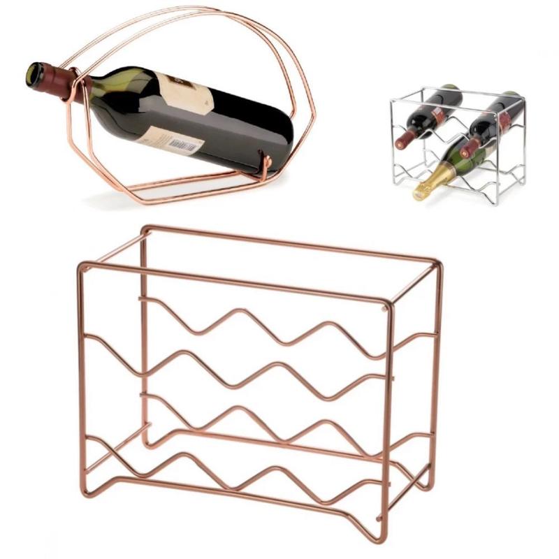 Suporte Adega para 6 Garrafas + Suporte para Vinho em Aco Acobreado ...