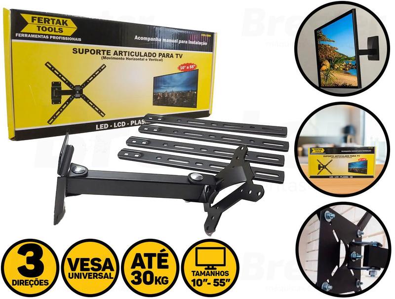Suporte Para Tv Articulado 3 Movimentos 10 - 55 Polegadas Fertak 5285 ...