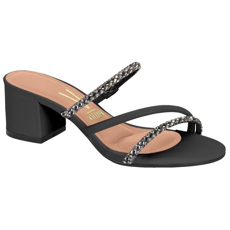 Tamanco Vizzano Salto Bloco Baixo Preto com Strass - Tamanco Feminino ...