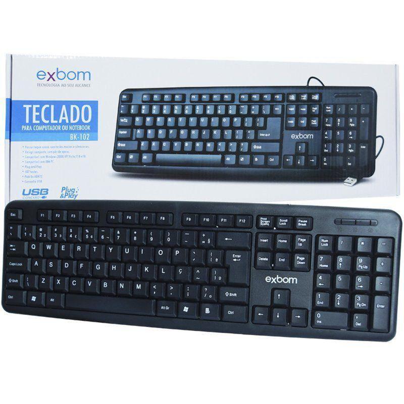 Teclado Usb Com Fio Padrão Abnt2 Computador Pc Notebook Escritório Standard Exbom Bk 102 Preto 4172