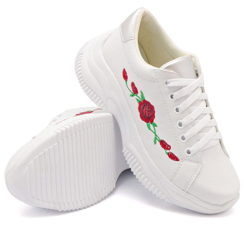 Tenis Chunky Amanda Block com Bordado Flor e Sola Alta Detalhada Macia ...