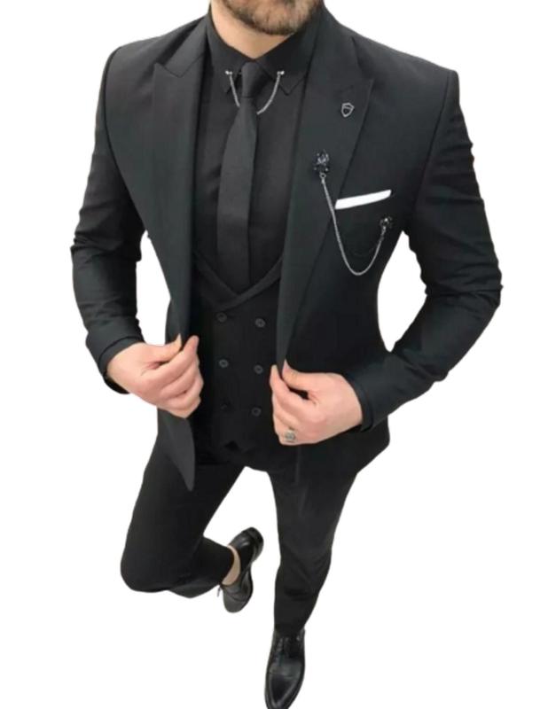 Terno Slim Masculino Oxford Preto + Colete - Paletó+Calça+colete+Barato ...