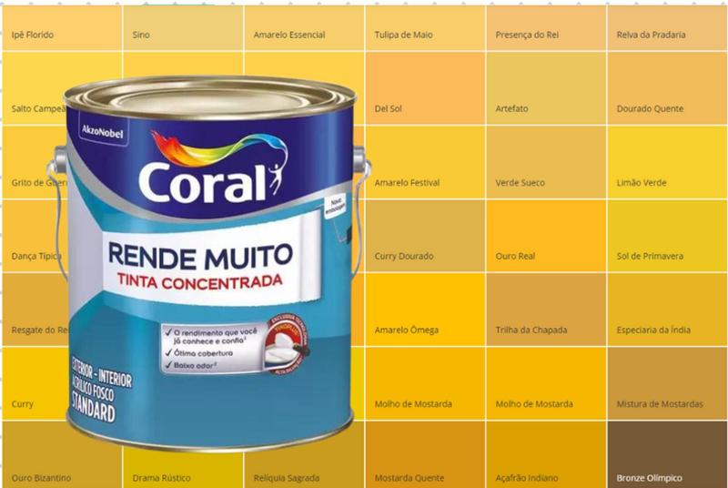Tinta acrílica coral rende muito fosco AMARELO - CORES ESCURAS 3,2 ...