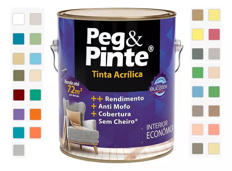 Tinta Acrílica Para Parede Peg e Pinte Sem Cheiro Econômica 3,6 Litros ...