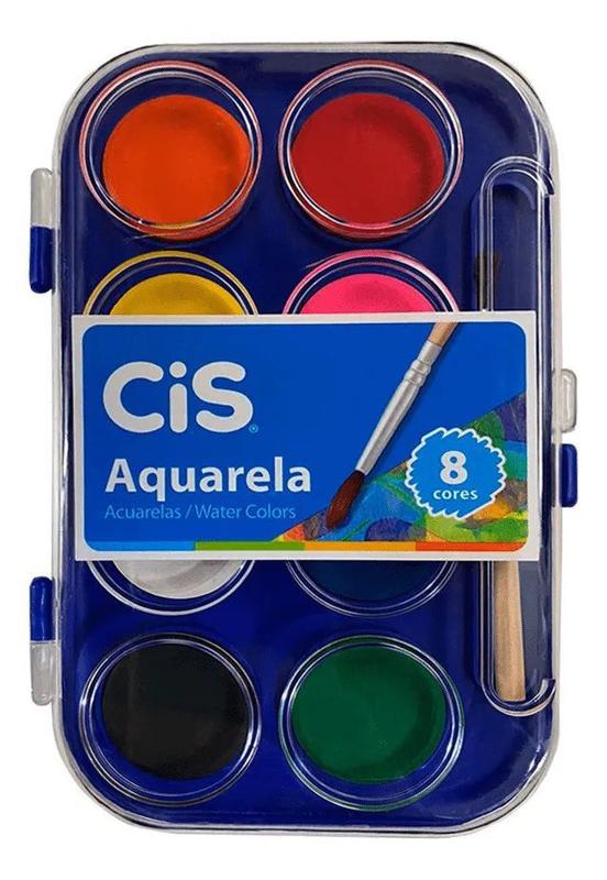 Tinta Aquarela em Pastilha Cis - Estojo c/ 8 Cores + Mini Pincel ...