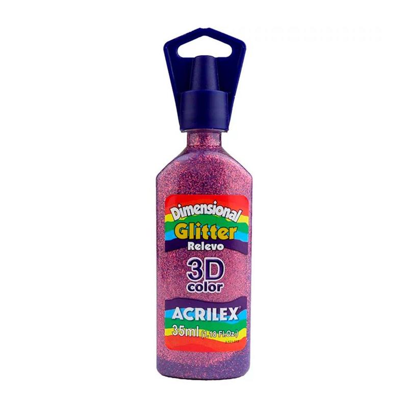 Purpurina Tridimensional Acrilex Rosa - 35 Ml | Para Manualidades Y Decoración