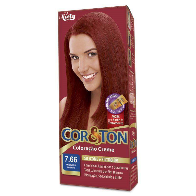 Tintura Creme Cor & Ton Vermelho Intenso 7.66 - Cor e Ton - Tinta de ...