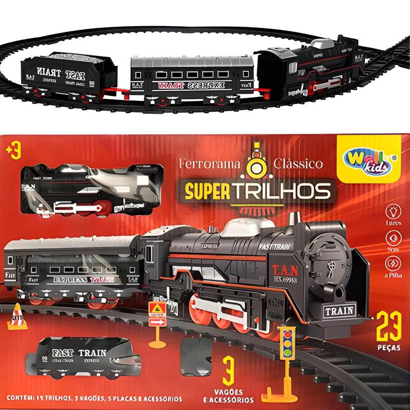 Trem Trenzinho Locomotiva Ferroviário De Brinquedo Com 3 Vagões 15 ...