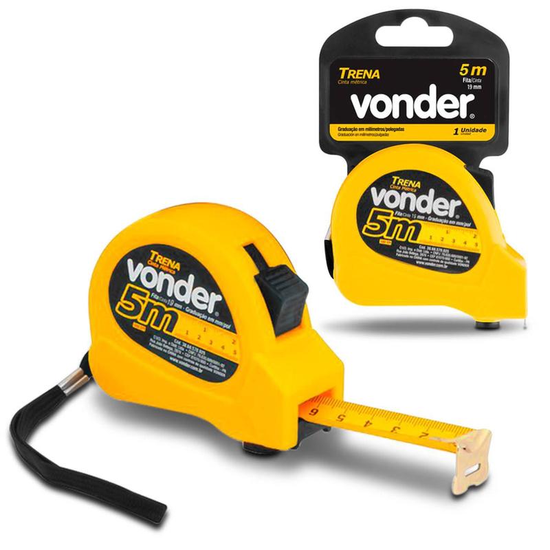 Trena Fita de Aço 5 Metros com Trava Alça e Presilha para Medições em ...