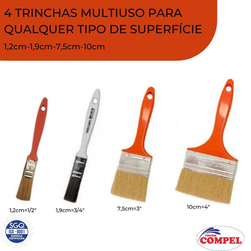 Trincha Pincel para Pintura Multiuso Kit de Pintor com 4 Unidades - 1/2 ...