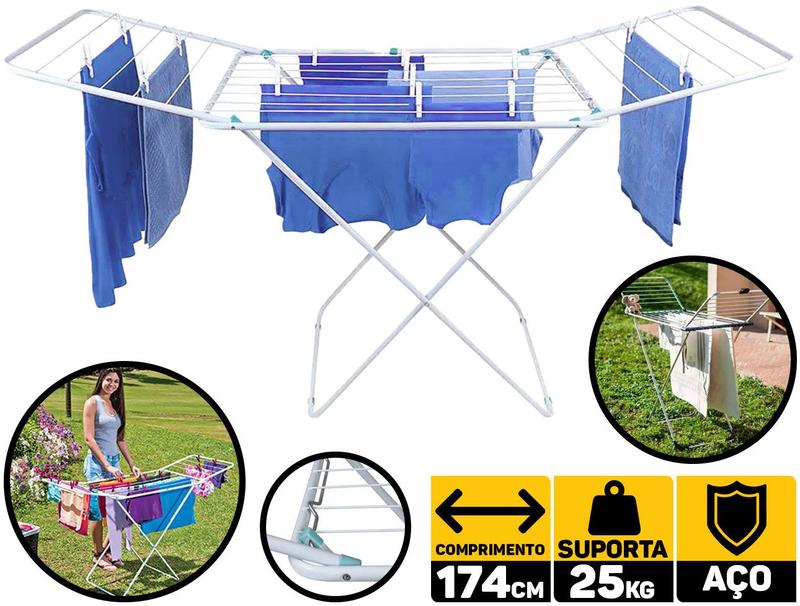 Varal De Chão Grande Big Gigante Maxi 174 Cm Aço Branco Mor - Varal de ...