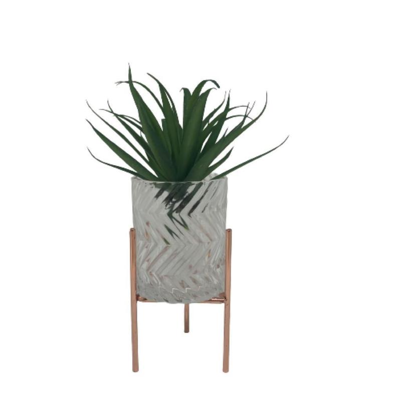 Vaso de vidro com suculenta e pé de metal rose gold - Dünne It - Vasos ...