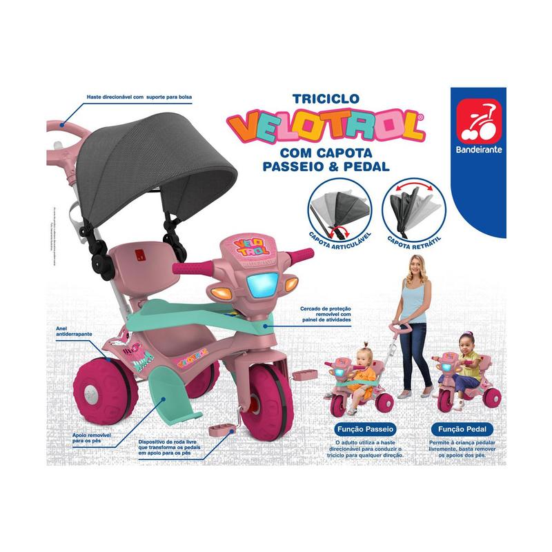 Velotrol C/ Capota Passeio & Pedal - Brinquedos Bandeirante - Velotrol ...
