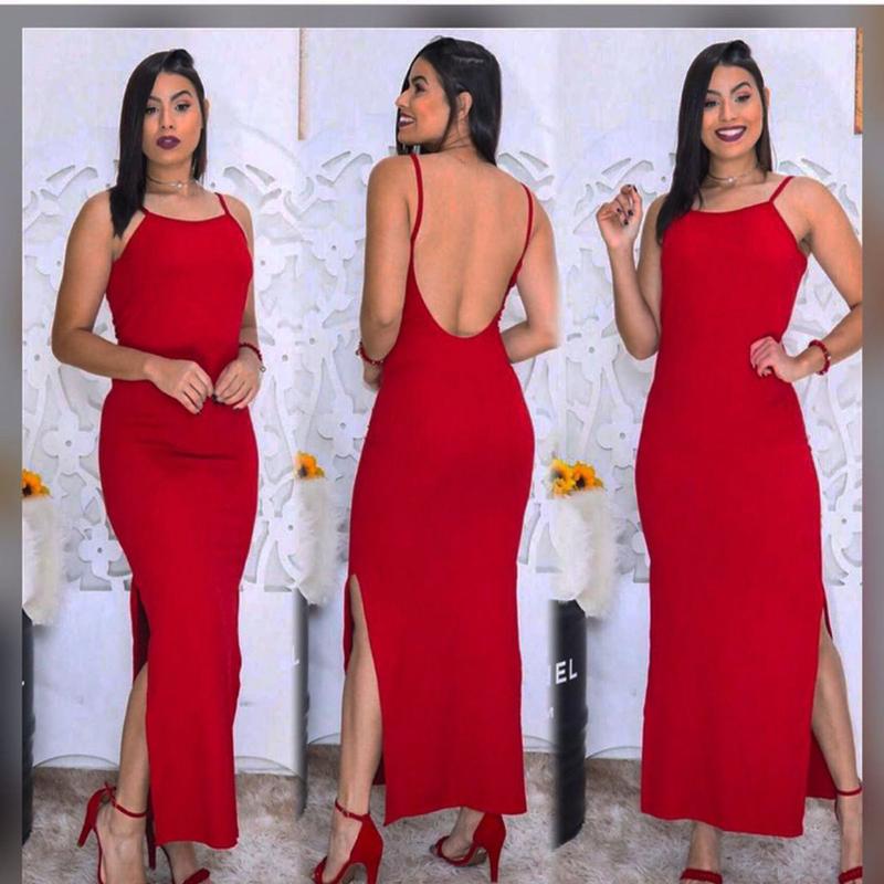 Vestido Costa Nua Longo Festa Com Bojo E Fenda Nas 2 Laterais Vermelho ...
