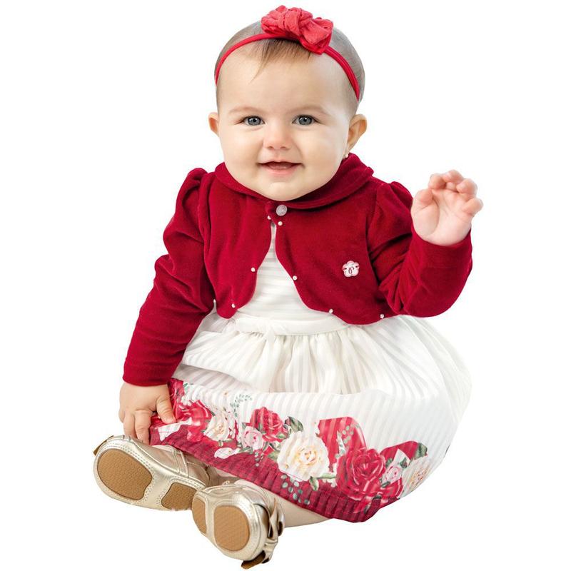 Vestido Infantil Paraiso Fitado com Bolero de Plush Vermelho - Paraíso ...
