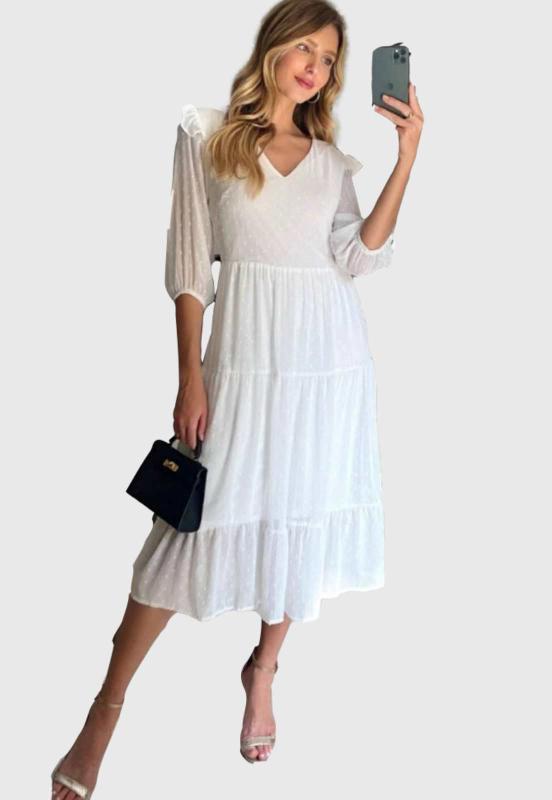 Vestido Midi Manga 3/4 Off White - La Folie - Vestido Feminino ...